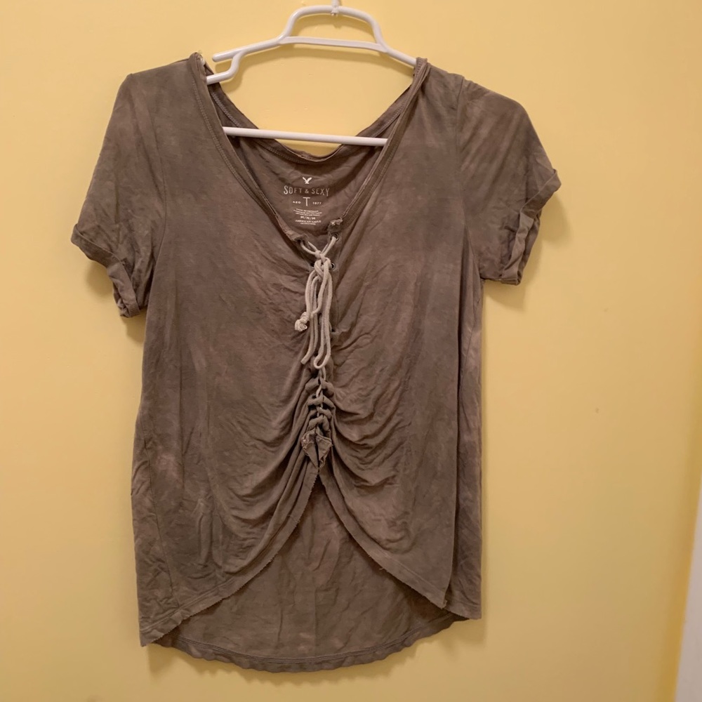 army green lace up short sleeve